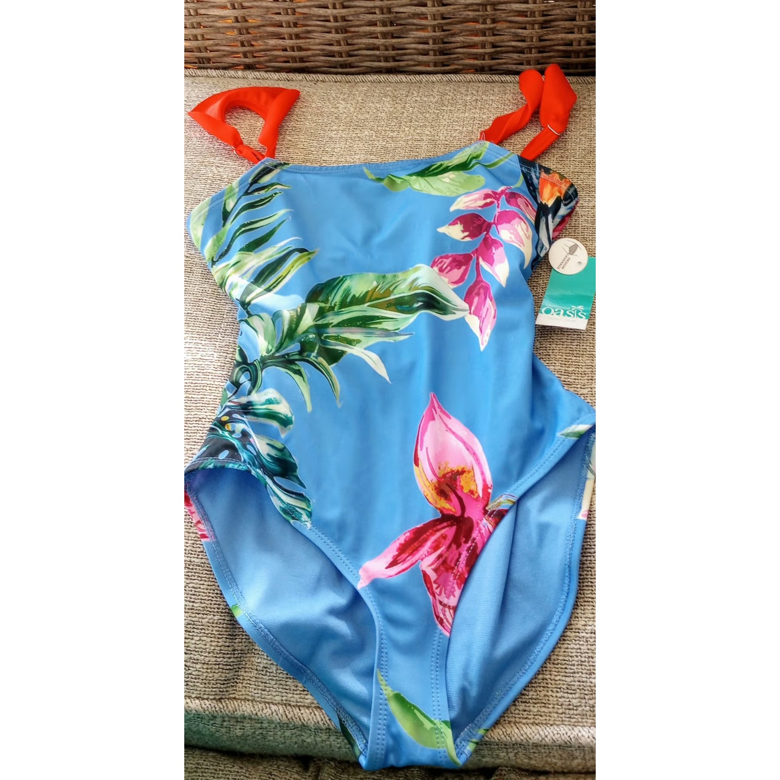 Nwt Jcpenney Outdoor Oasis Swimsuit Aop Tropical Floral Xs Toucan Bouquet